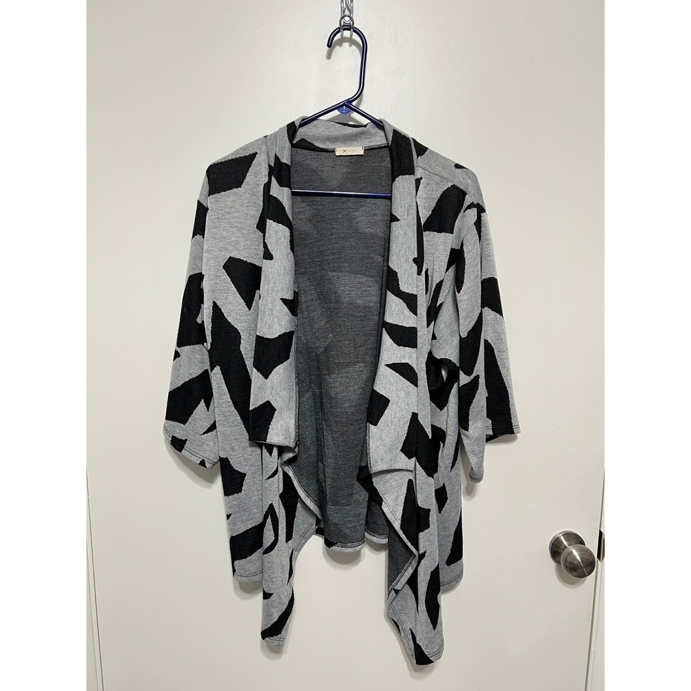 Everly Anthropologie Open Front Cardigan Duster Grey Black Geometric Print Large